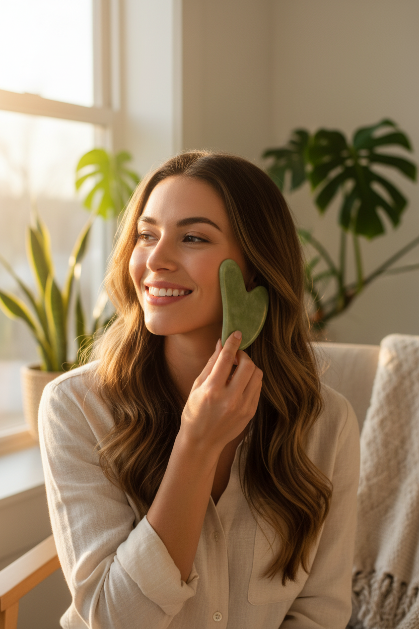 Femme gua sha soleil