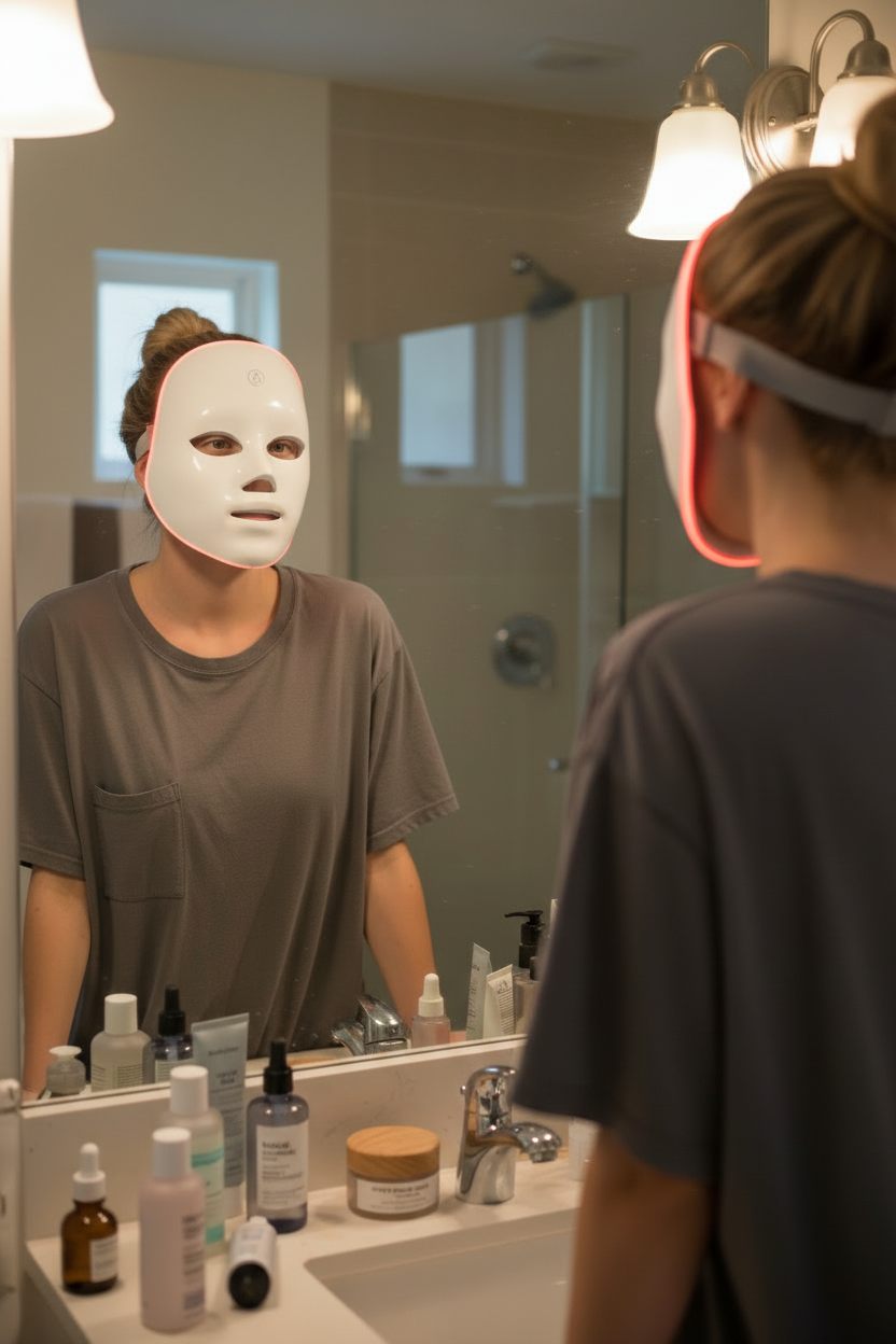 Femme masque rouge miroir